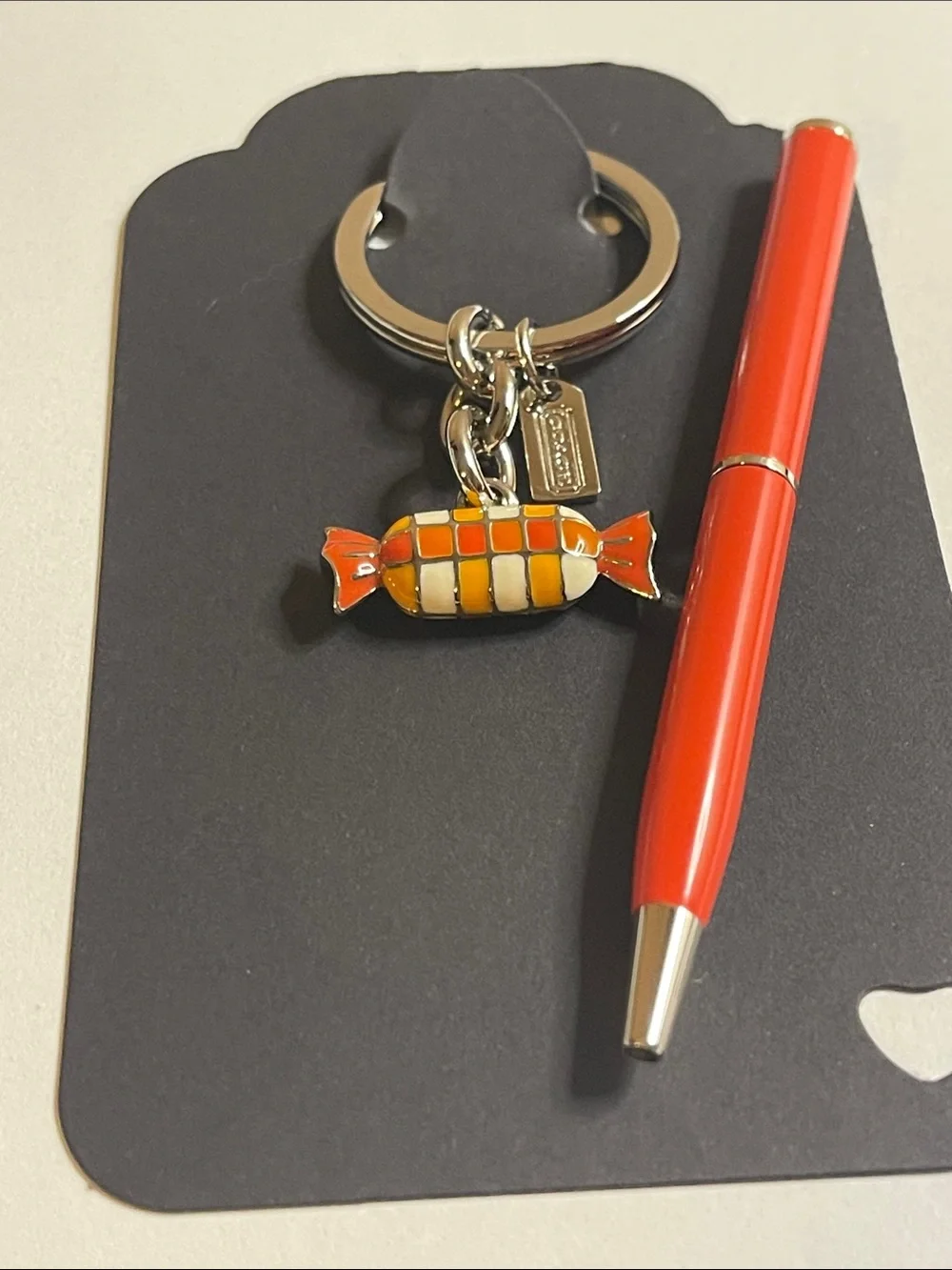 Coach Orange & White Candy Charm Keychain and Coach Pen